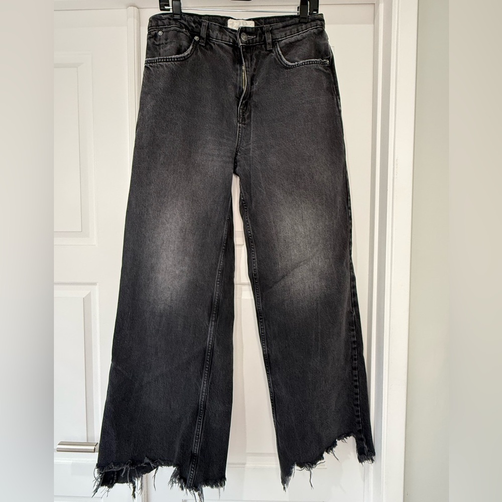 We The Free Black Frayed Wide Leg Jeans